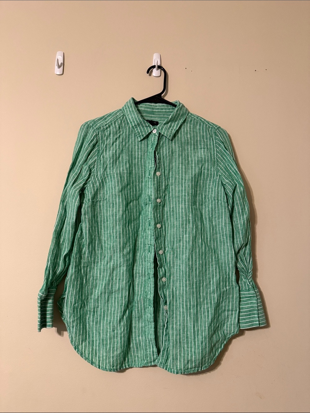 Green Stripe Linen-Blend Men's Button-Up Shirt